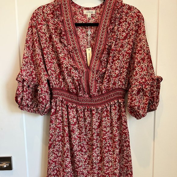 NWT MAX STUDIO Puff-Sleeve Floral Empire Dress Size Large - Picture 3 of 7
